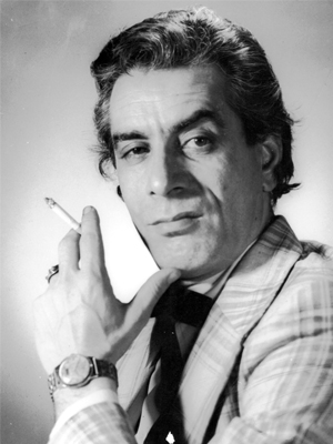 Black-and-white portrait of Nozar Azadi with a cigarette